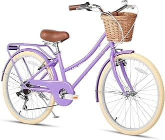 Glerc Missy 20 24 26 Inch Girl Cruiser Hybrid 6-Speed City Bicycle for Youth Girls Over 8 Years Old with Wicker Basket & Kickatand, Multiple Colors