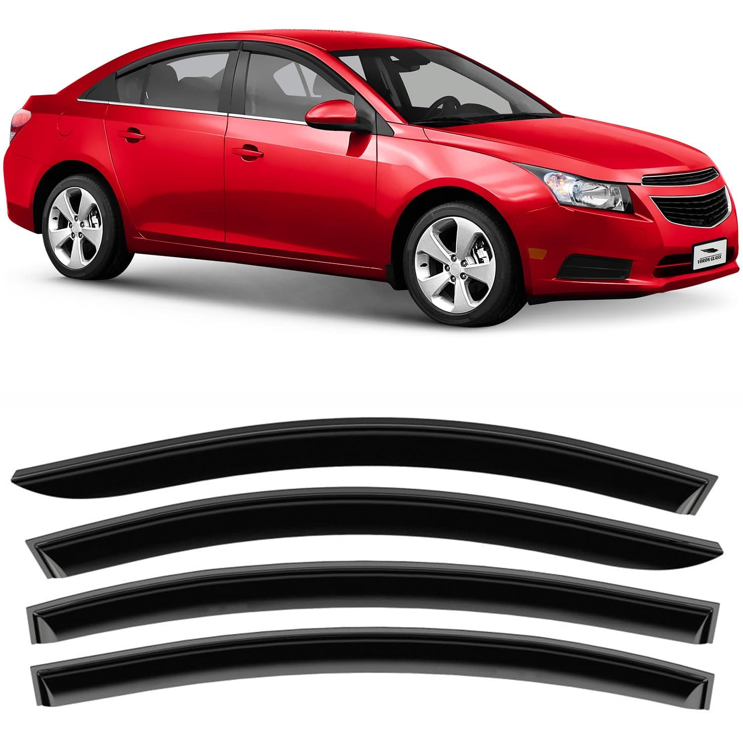 Voron Glass Tape-on Extra Durable Rain Guards for Chevrolet (Chevy) Cruze 2011-2015 Sedan, Window Deflectors, Vent Window Visors, 4 Pieces - 100326