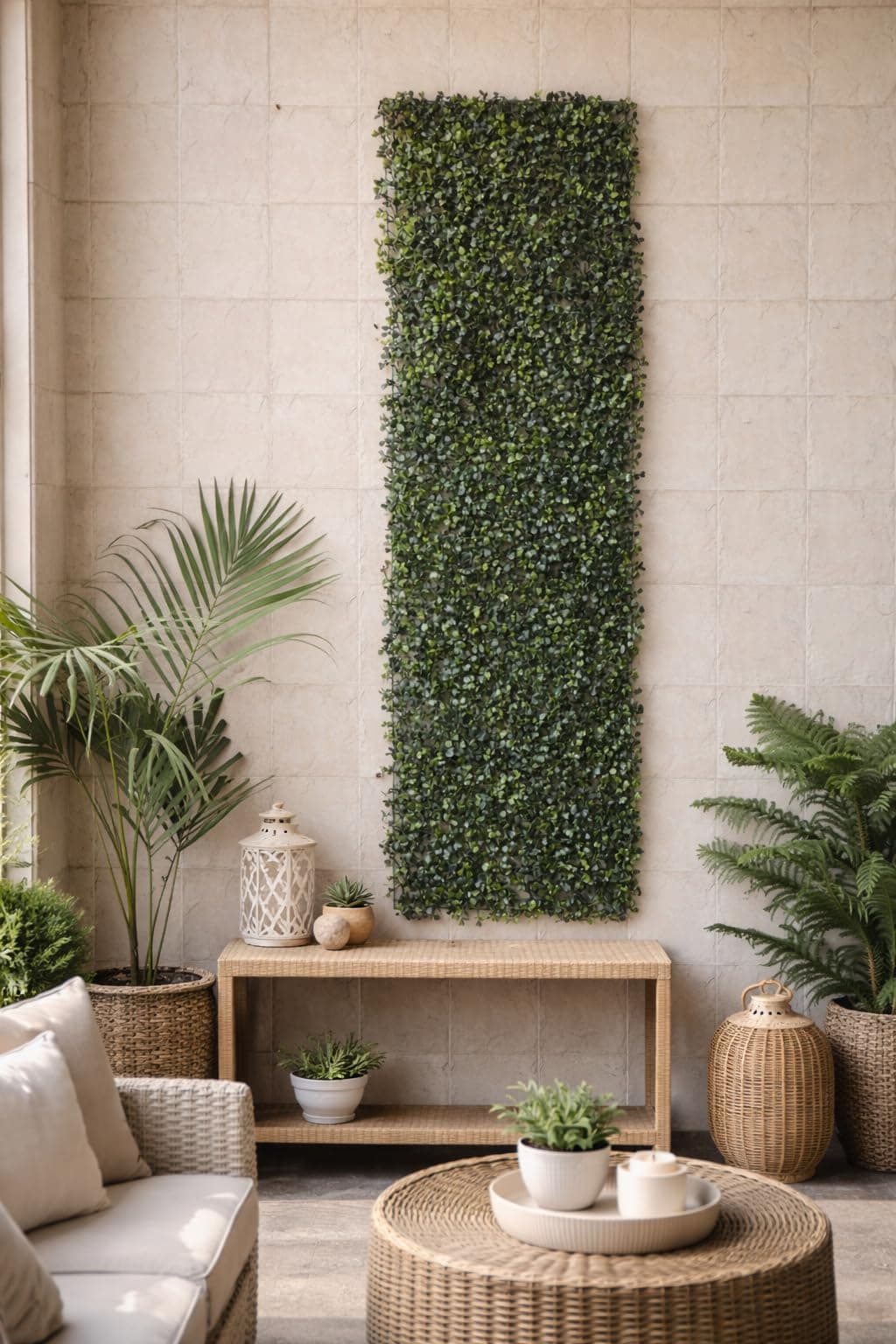 Plastic Wall Hanging And Floor Mat Artificial Grass Leaves (Green)