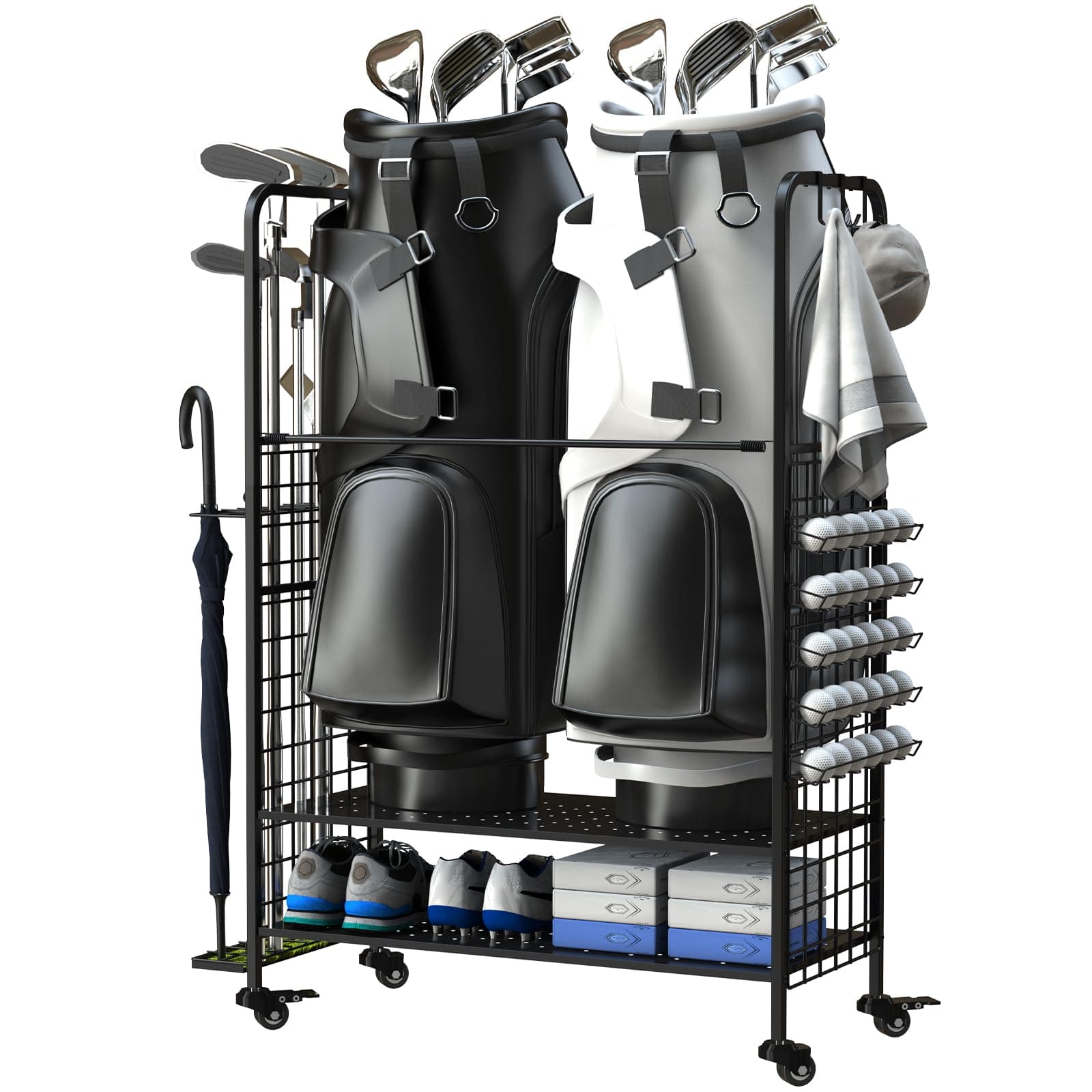 Mefirt Bag Golf Storage Garage Organizer - Golf Bag Organizer, Golf Club Rack and Golf Equipment Accessories Rack, Golf Bag Stand for Garage, Club, Shed, Basement