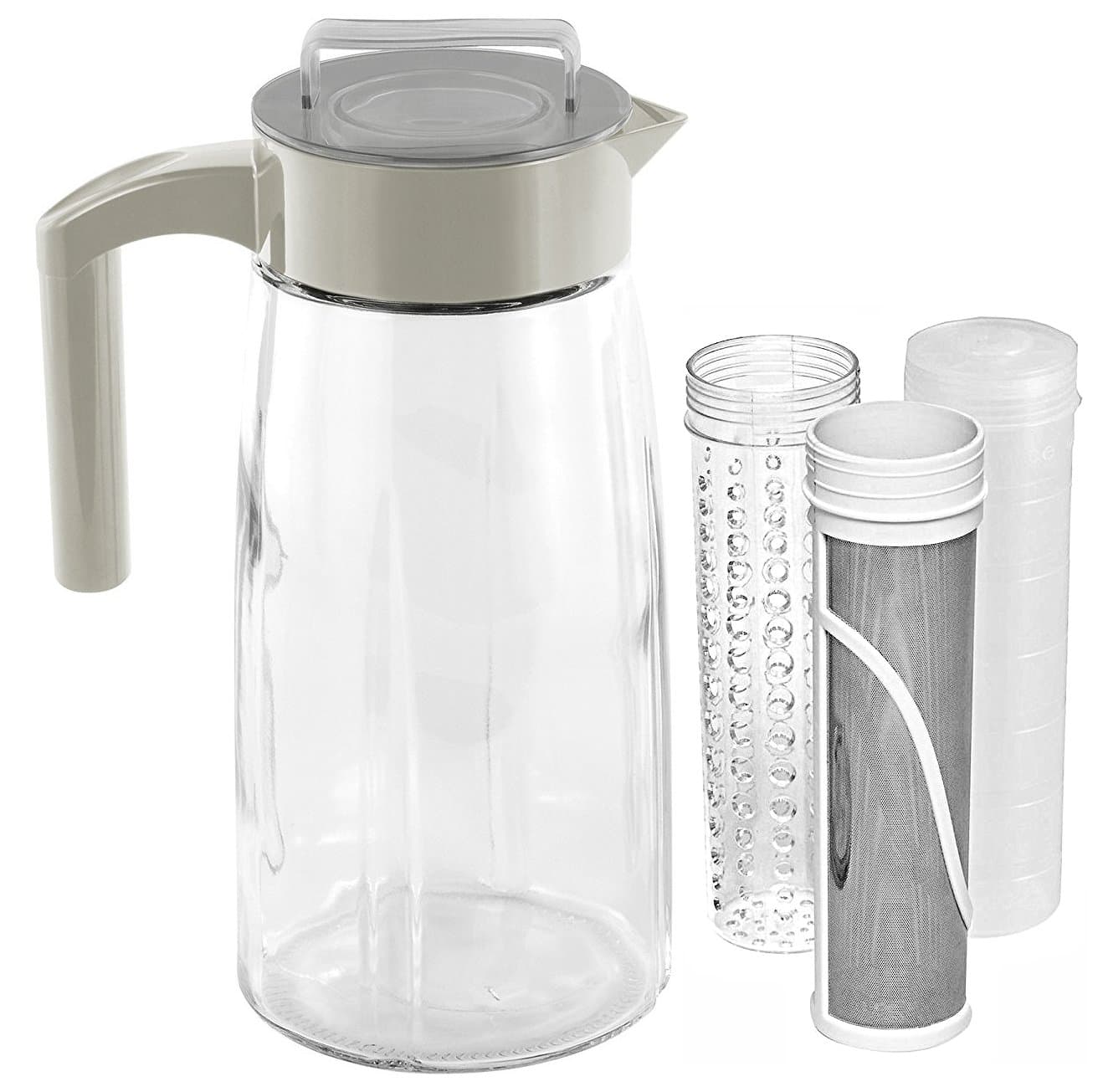 Cooking Upgrades 60oz Glass Cold Brew Coffee Maker and Tea Maker With Ice And Fruit Infuser Inserts Included (Grey)