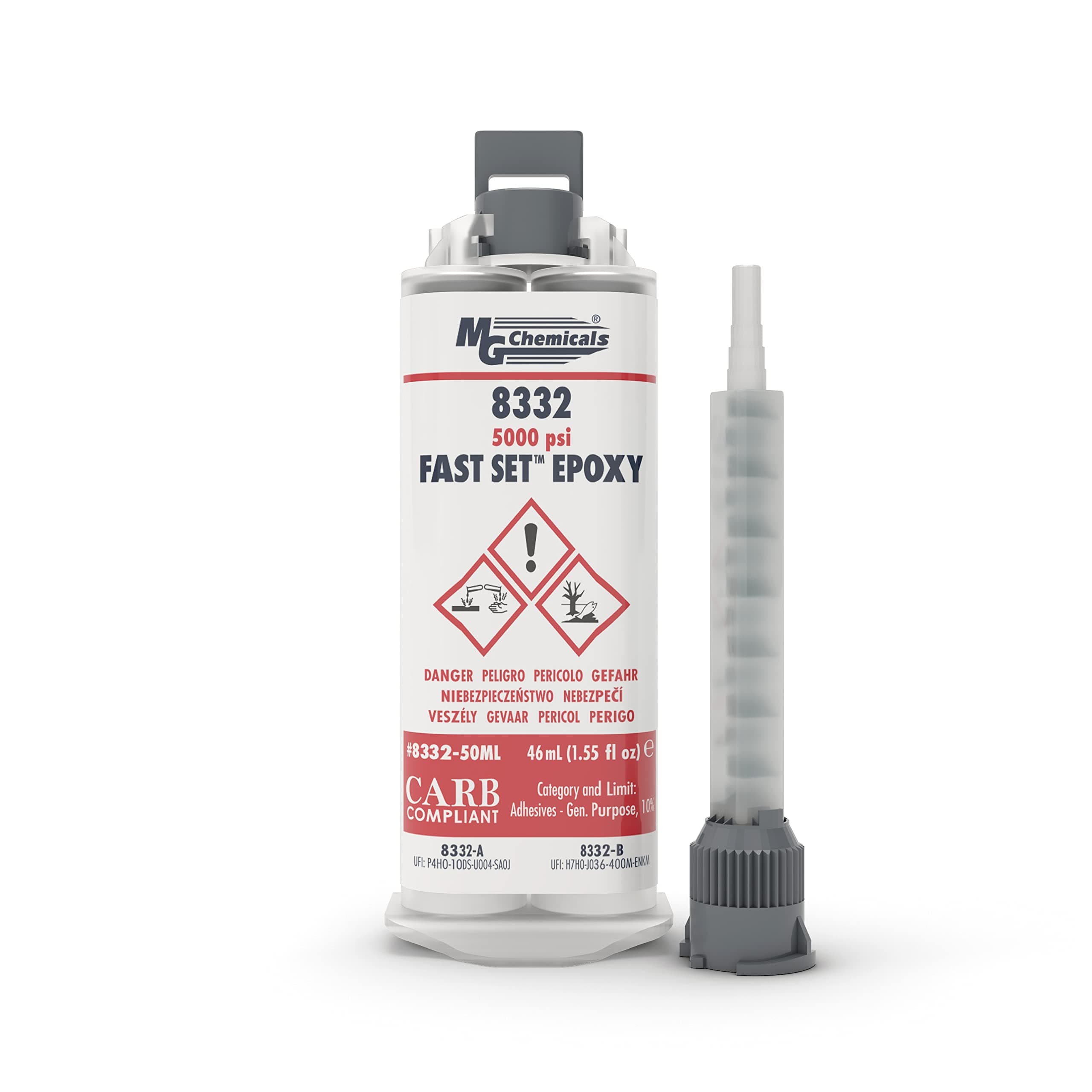MG Chemicals 8332 Fast Set Epoxy Adhesive, 5000 psi, 1:1 ratio, 46mL Dual Cartridge, comes with Mixing Tip, use with Dispensing Gun or Dual Cartridge dispensing system