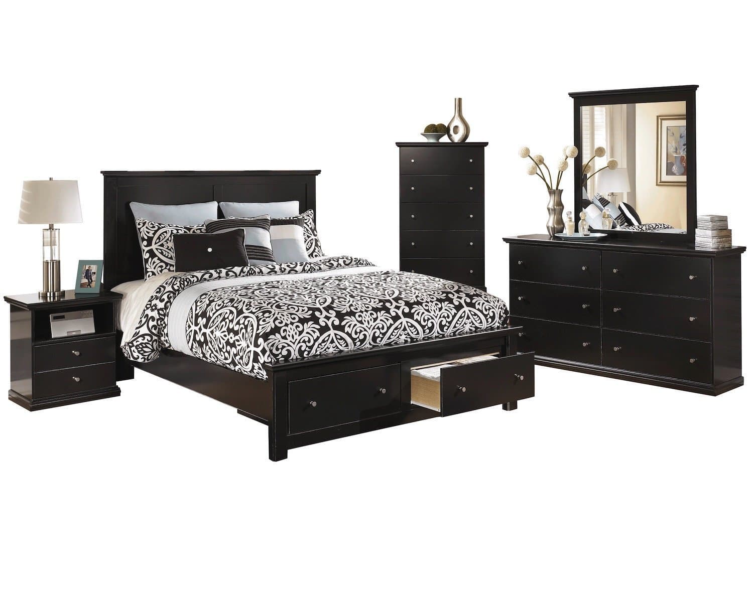 Ashley Maribel 5 PC Queen Storage Bed Bedroom Set with Chest in Black