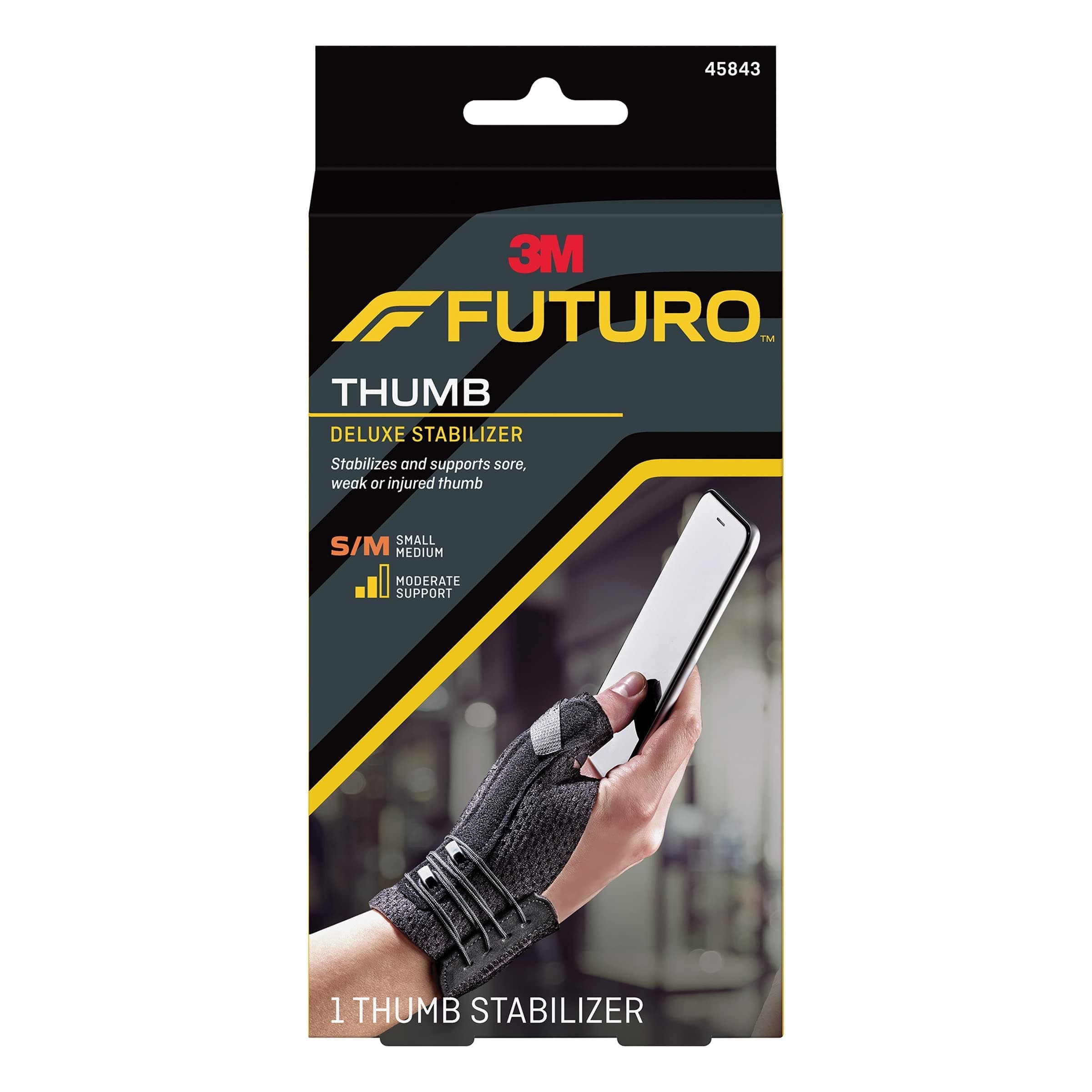 Futuro Deluxe Thumb Stabilizer, Left or Right Hand, Small/Medium Size, Adjustable, Stabilizes and Supports Sore, Weak or Injured Thumb, Soft and Breathable Materials Enhance Comfort, 1 Piece