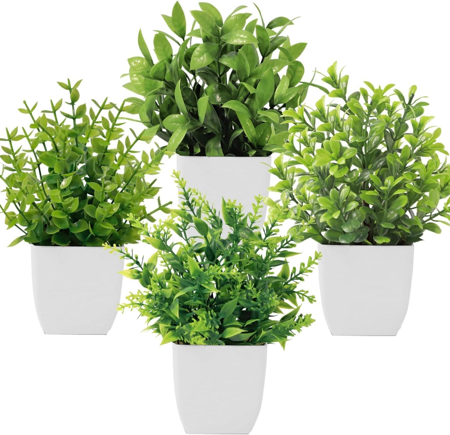 SANCAK 4 Pack Mini Artificial Potted Plants for Home and Office Décor, Artificial Plants Greenery for Bathroom, Bedroom, Kitchen, and Shelf Aesthetic (Style 1)