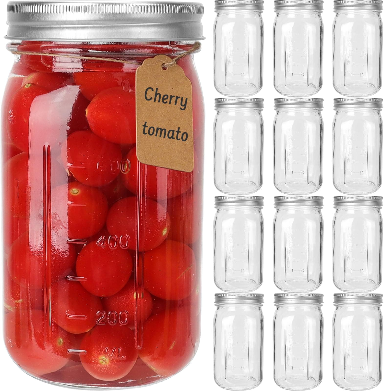 CycleMore Wide Mouth Mason Jars 32 oz, 12 Pack Large Glass Mason Jar with Metal Airtight Lids and Bands, 1 Quart Canning Jars for Pickling, Fermenting, Food Storage & DIY Projects