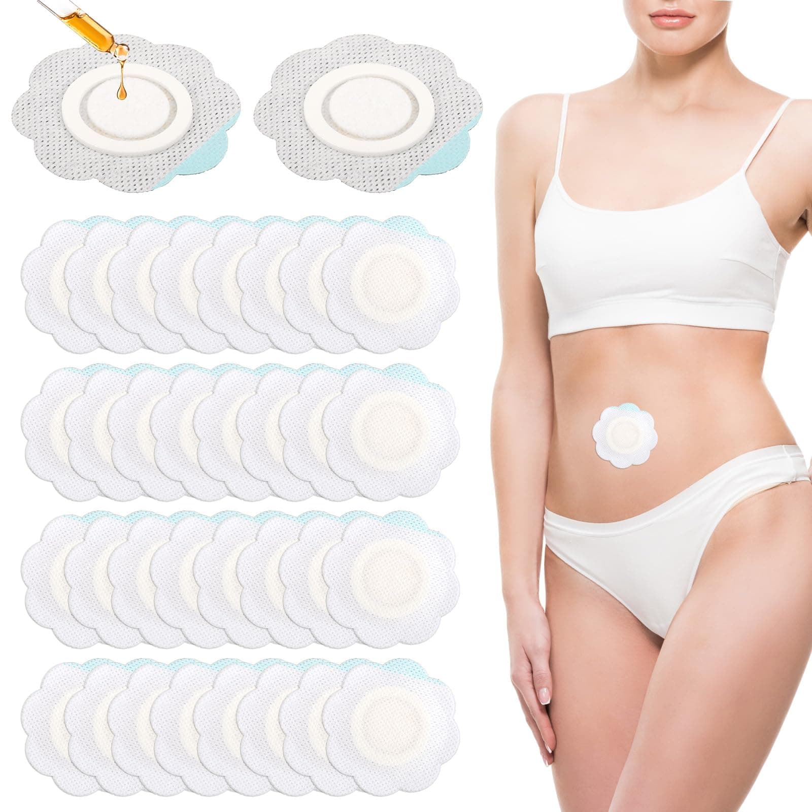 30pcs Castor Oil Pack Wrap for Belly Button, Self-Adhesive Disposable Castor Belly Button Wrap Pads Spunlace Cloth Highly Absorbent Organic Cover Compress Patches No Wash (Oil Not Included)