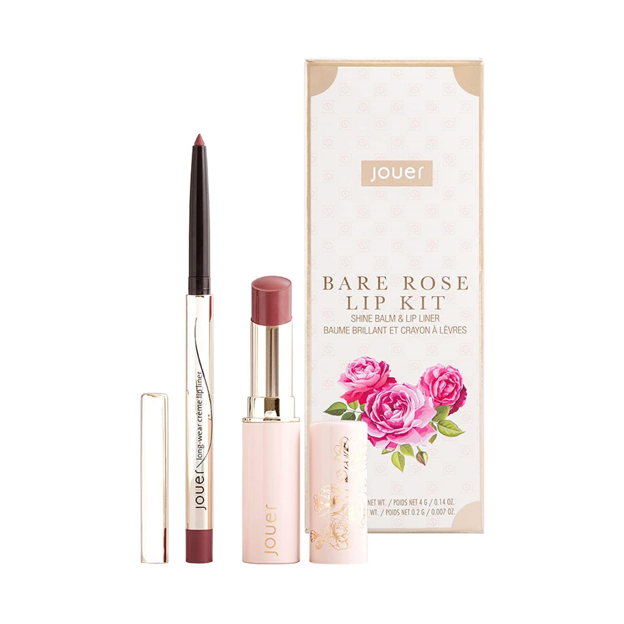 Bare Rose Lip Kit - Essential Lip Enhancer Shine Balm and Lip Liner Duo - Tinted Lip Balm - Jojoba Seed Oil and Maxi Lip - Valued at $46
