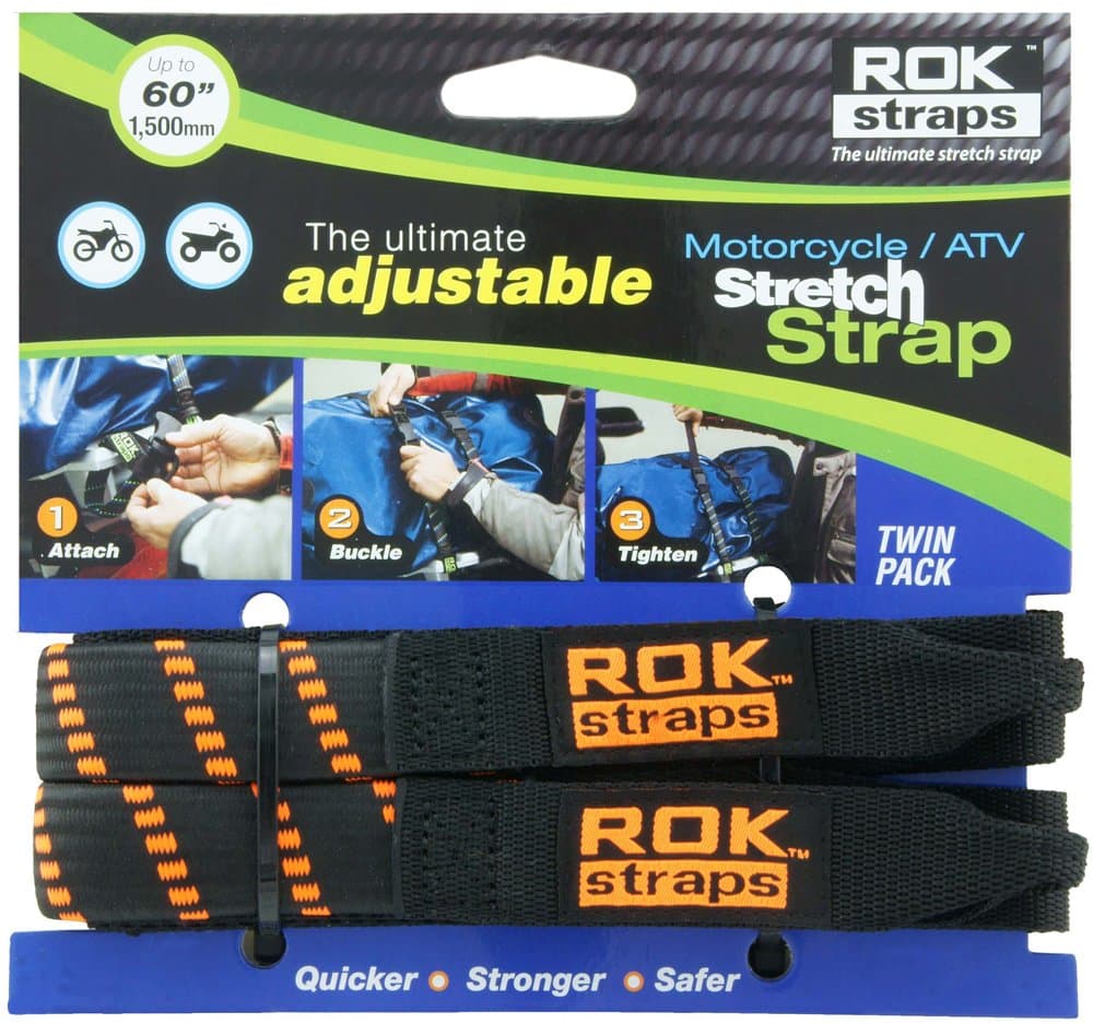 ROK-10031 Black/Orange 18" - 60" Motorcycle/ATV Adjustable Stretch Strap