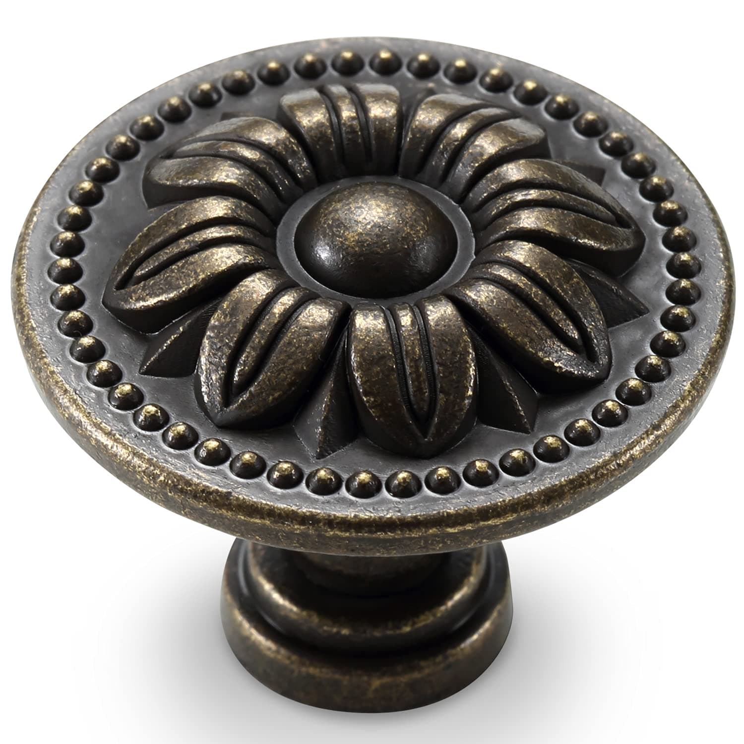 CHICTIE Set of 10 Vintage Kitchen Cabinet Knobs Pulls, Flower Drawer Knobs, Dresser Knobs, Antique Brass Pull Handles, Rustic Bronzed Door Knobs for Dresser Drawers, Zinc