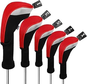 Andux 5pcs/Set Mesh Golf 460cc Driver Fairway Wood Club Head Covers Long Neck with No. Tags