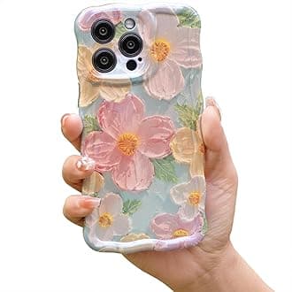 Cute Case for iPhone 12 Pro Max, Colorful Retro Oil Painting Printed Flowers Case, Fashion TPU floral Laser Beam Glossy Pattern Curly Waves Frame Shockproof Protective Case Cover for Girl Women
