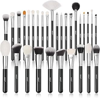 BEILI 30Pcs Professional Makeup Brush Set Original Natural-Synthetic Kabuki Foundation, Face Powder, Highlighter, Contour, Eye Shadow, Eyebrow, Eyeliner, Makeup Tools Kit (Classic Black)