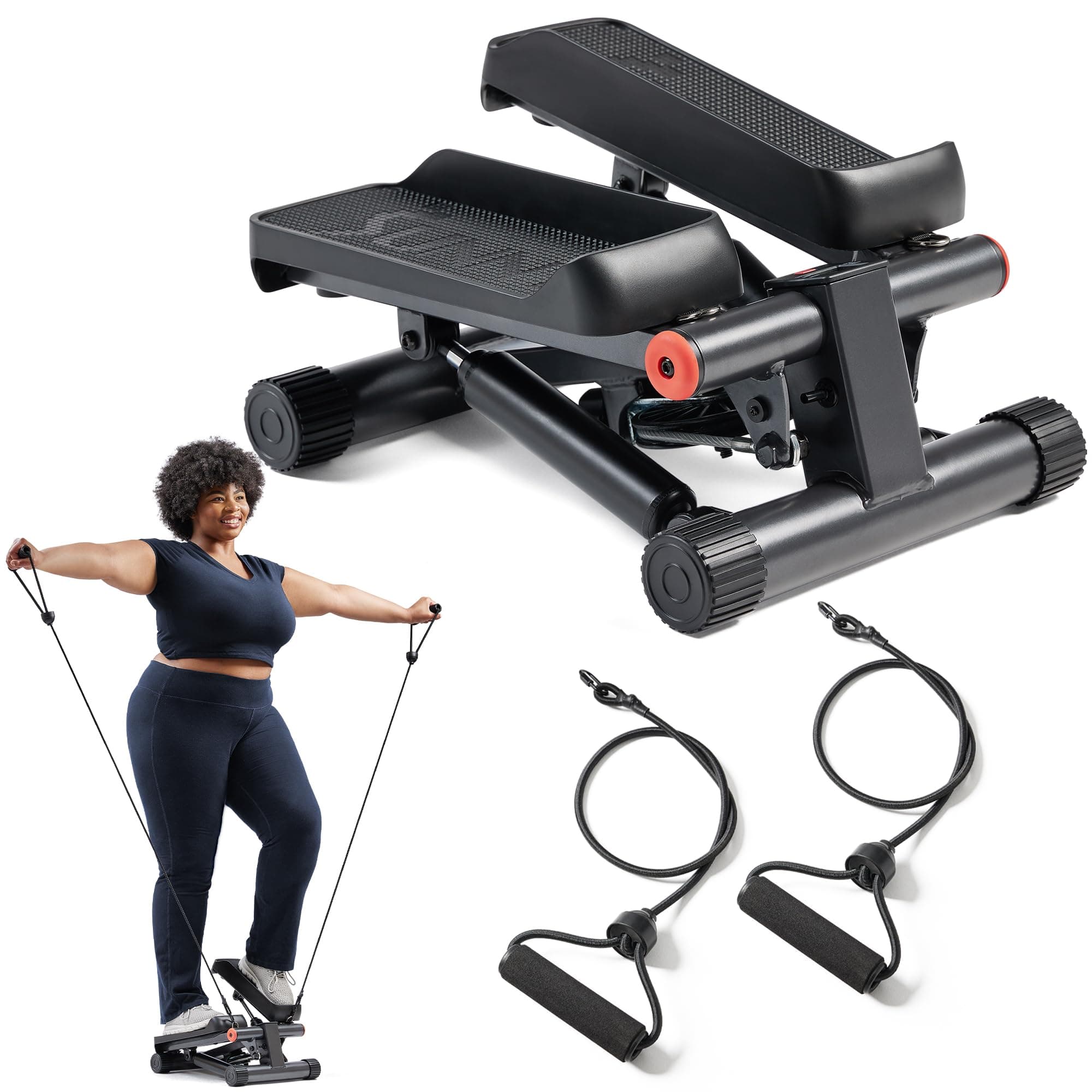 Mini Steppers for Exercise at Home, Stair Step Workout Machine with Optional Resistance Bands, Full Body Cardio Equipment, Optional Free SunnyFit App Connection Smart Stepper