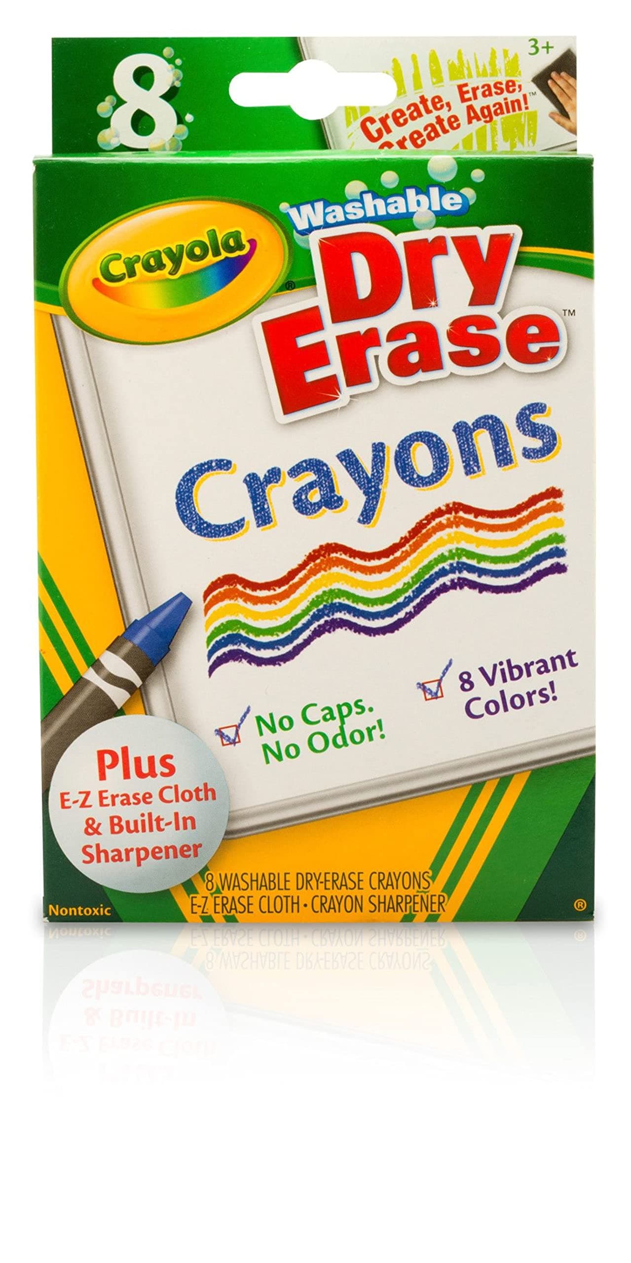 Washable Dry Erase Crayons (8ct), Includes Eraser Mitt & Sharpener, Classroom Supplies for Teachers
