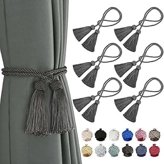 BEL AVENIR 4 Pack Curtain Handmade Tiebacks Decorative Curtain Holdbacks with Tassel… (Charcoal, 6 Pack)