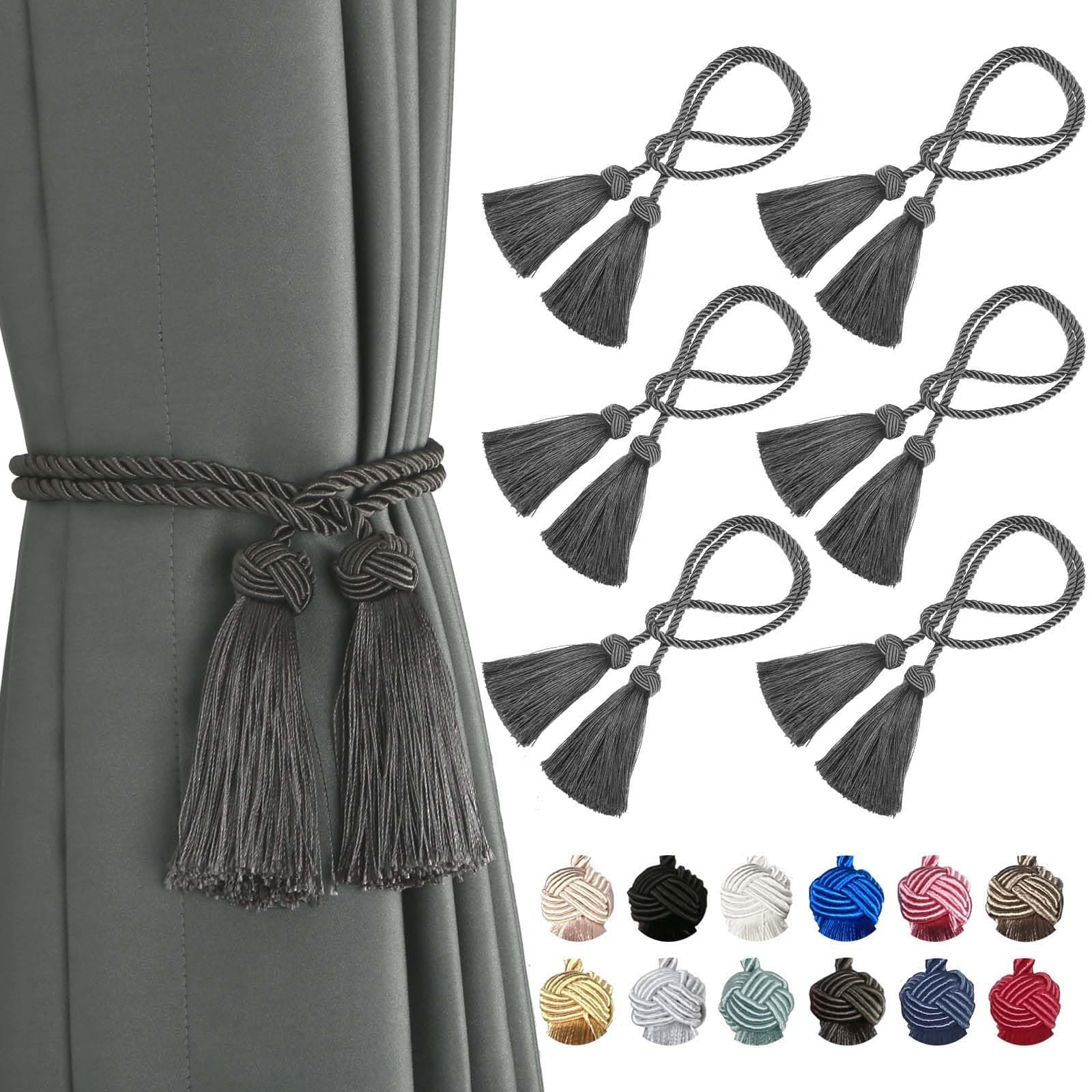 6 Pack Curtain Handmade Tiebacks Decorative Curtain Holdbacks with Tassel… (Charcoal, 6 Pack)