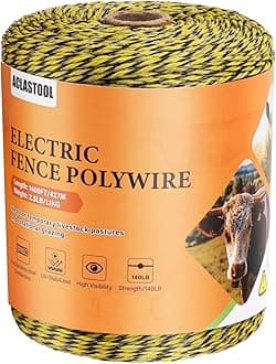 Electric Fence Wire, 1400ft 427m, Polywire for Portable Livestock Fencing, 6 Stainless Steel Strands for Reliable Conductivity and Rust Resistance, UV Resistant