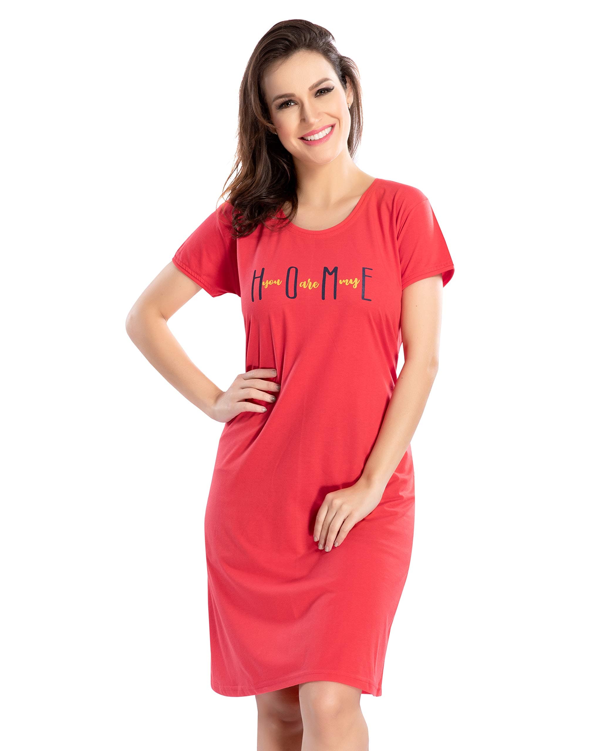 AV2Women's Cotton Solid Knee Length Nighty