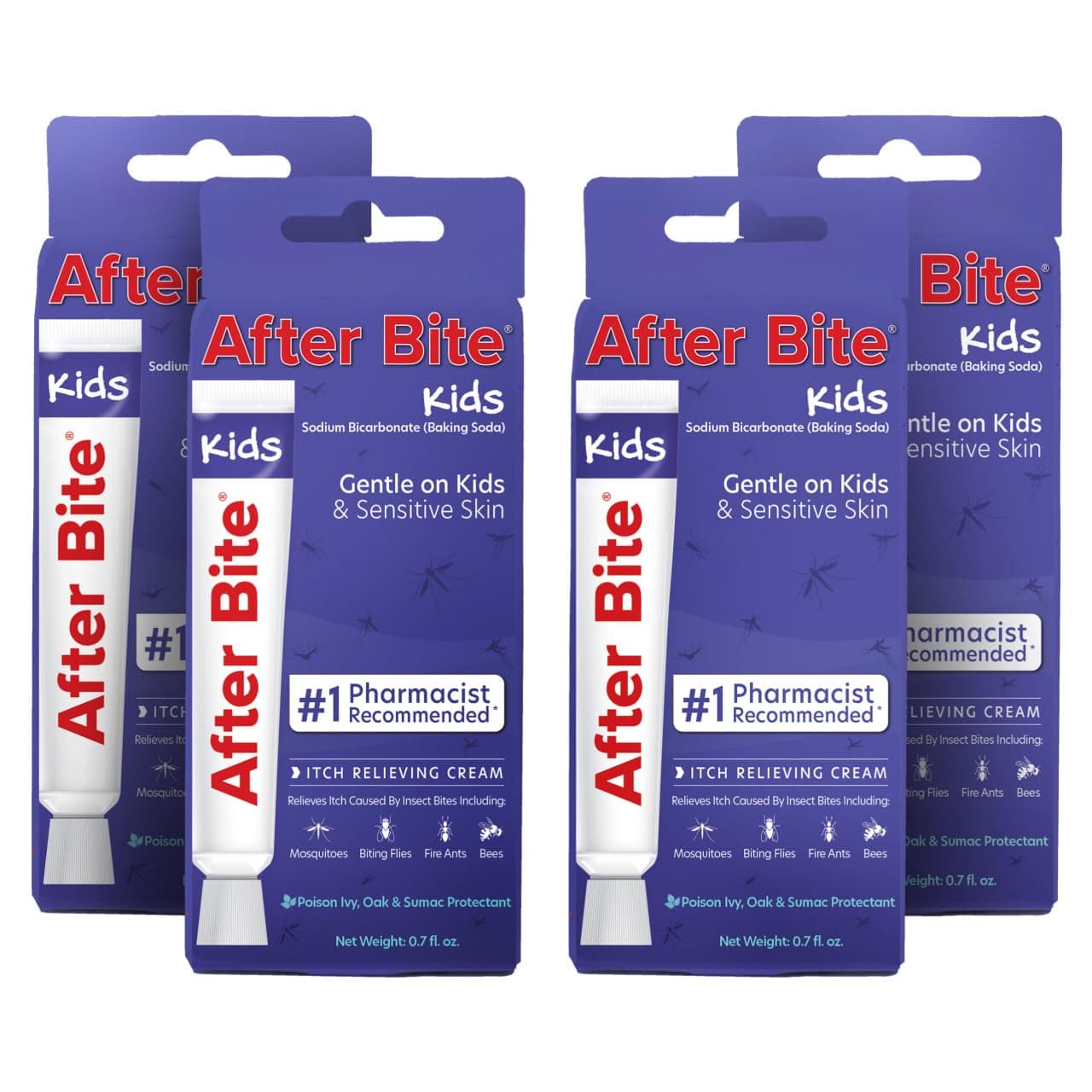 Kids - Bug Bite Itch Relief for Kids with Sodium Bicarbonate - Ideal for Mosquito Bites, Fire Ant Bites, Bees & More - Portable Cream Formula - 0.7 oz (4 Pack)