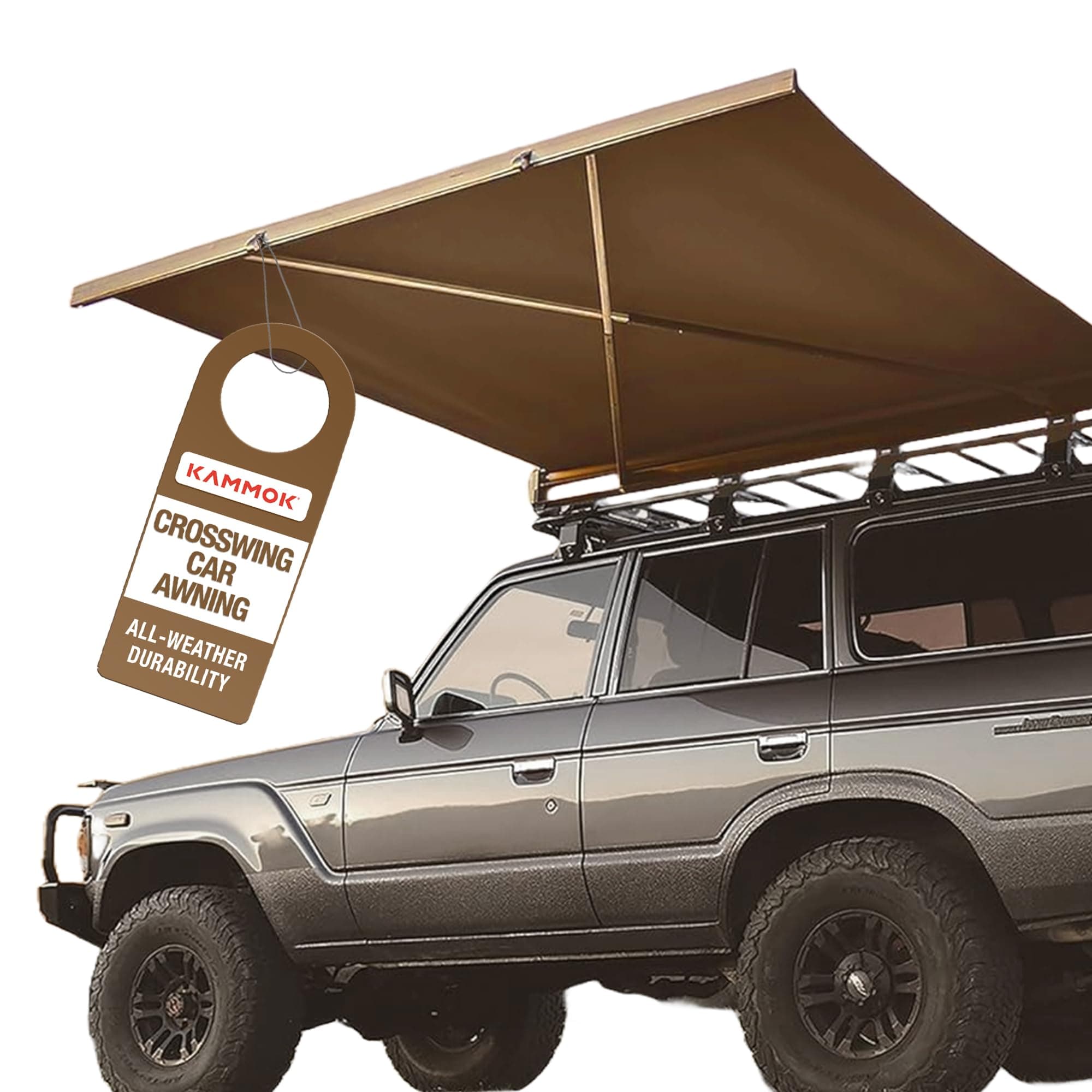 KAMMOK CROSSWING: Vehicle Awning | Three-Second Deployment | No Supports Required | All-Weather Durability | Adjustable Coverage | Desert Tan 5 ft