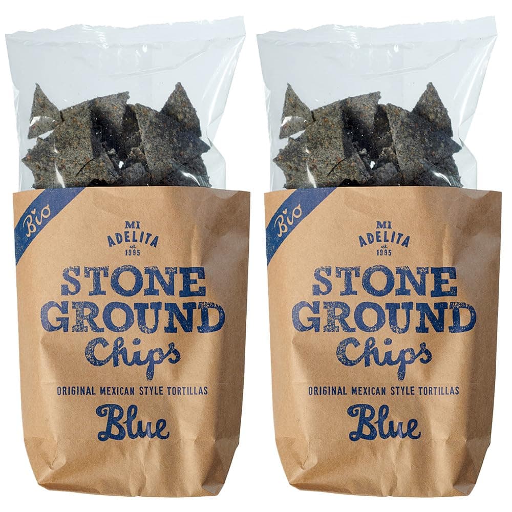 Mi Adelita Stone Ground Tortilla Blue Corn Chips 150g (Pack 2) / Mexican Snack Natural Tortilla Nacho Chips