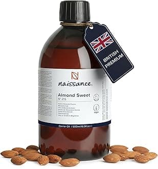 Naissance Sweet Almond Oil (no. 215) 500ml – For Skin, Hair, Massage, Nails, Cuticles, Ears, Face, Body, Stretch Marks - Natural Skin Care, Carrier Oil for Aromatherapy