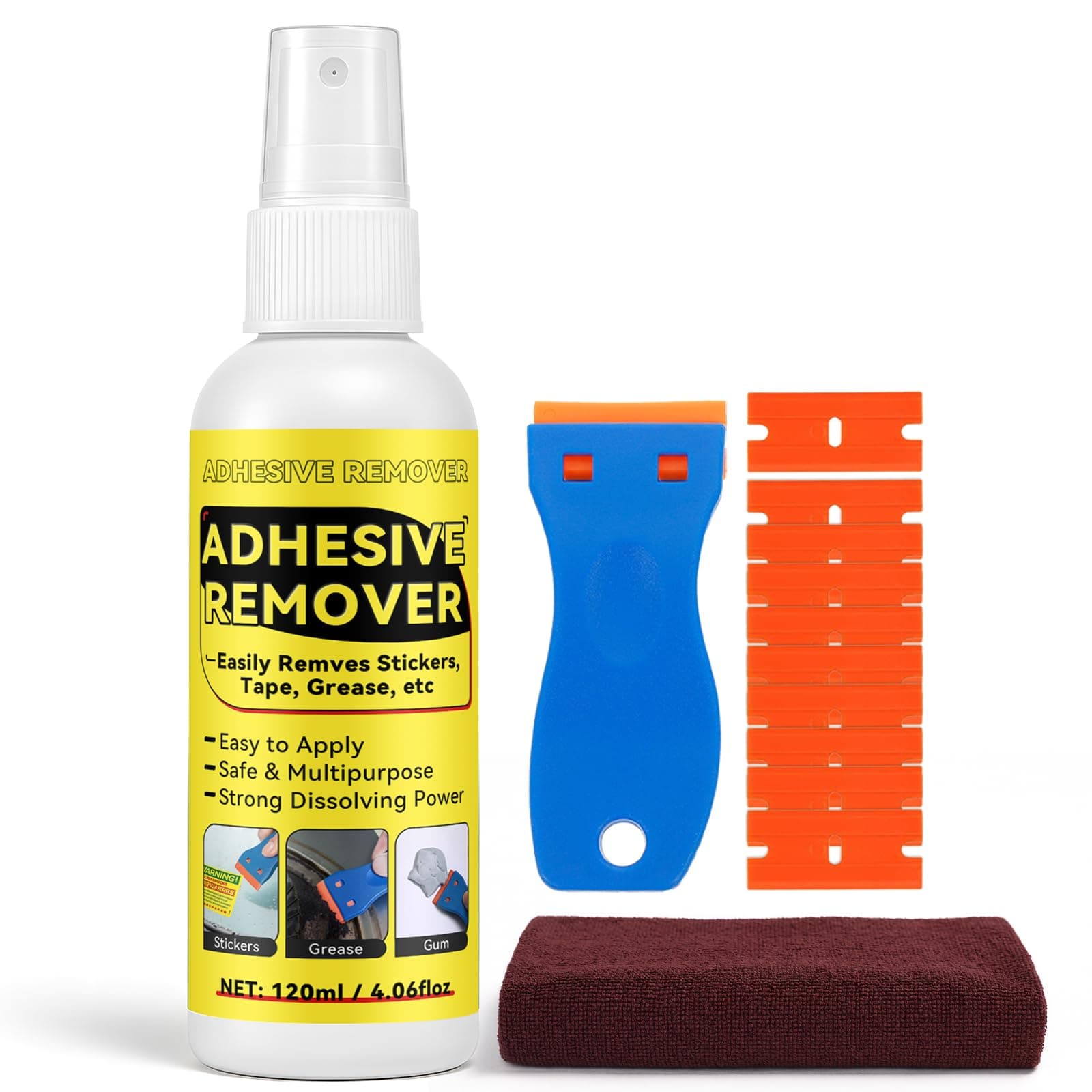Adhesive Remover, Surface-Safe Sticker Remover Spray, Glue Remover That Quickly Removes Sticker, Glue, and Tape Residue | Safe for Car, Glass, Label, Decals & More, 4.06 fl.oz/120ml