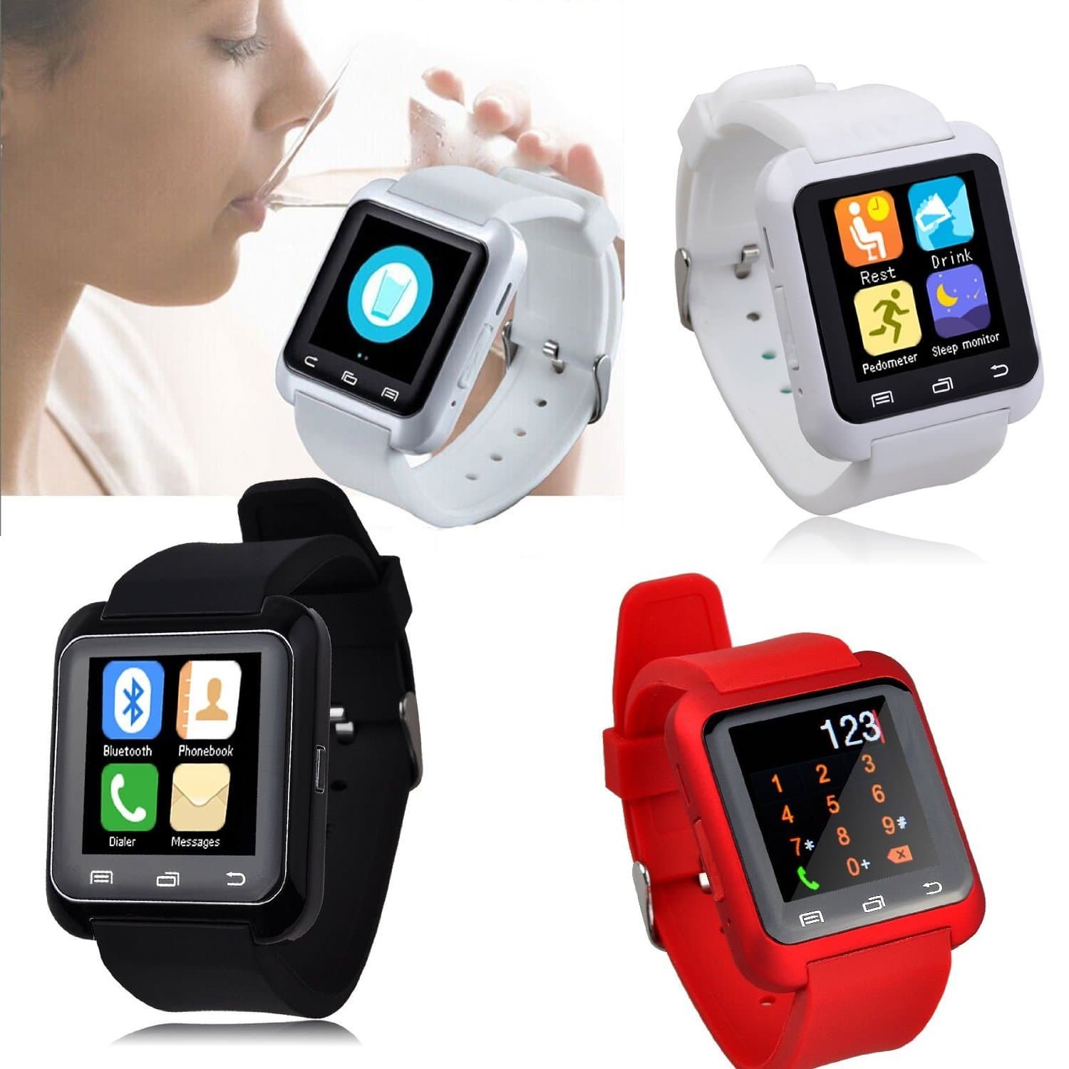 Yescrown Bluetooth Android Wrist Watch U8 Smart Watch Vibrating Alert Remote Control Smartphone Watch for Samsung Iphone (Red)