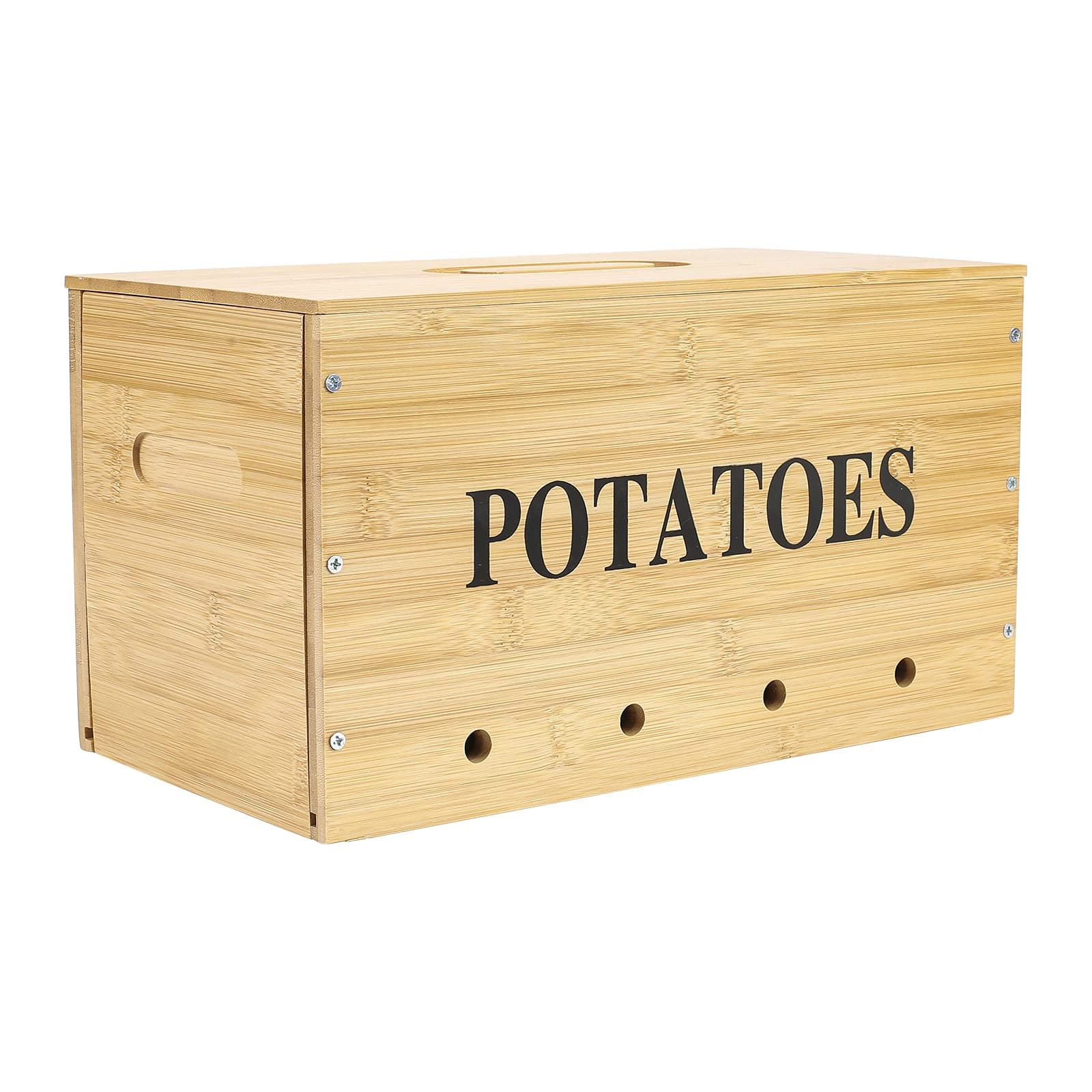 Potato Storage, Bamboo Storage Bin for Potato, Kitchen Storage Canister with Wooden Lid & Aerating Storage Holes - Kitchen Pantry Organizer Box Fruit Vegetable Fresh Keeper (Needed Assemble)