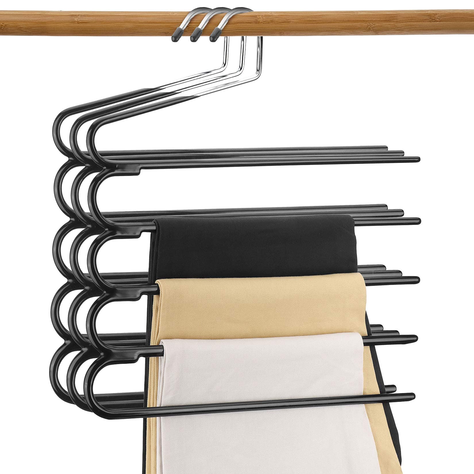 DOIOWN Pants Organizer Hangers Multi-Layer Jeans Trouser Hanger Space Saving Open –Ended Clothes Non Slip Closet Storage Organizer for Jeans Towels Scarves (3)