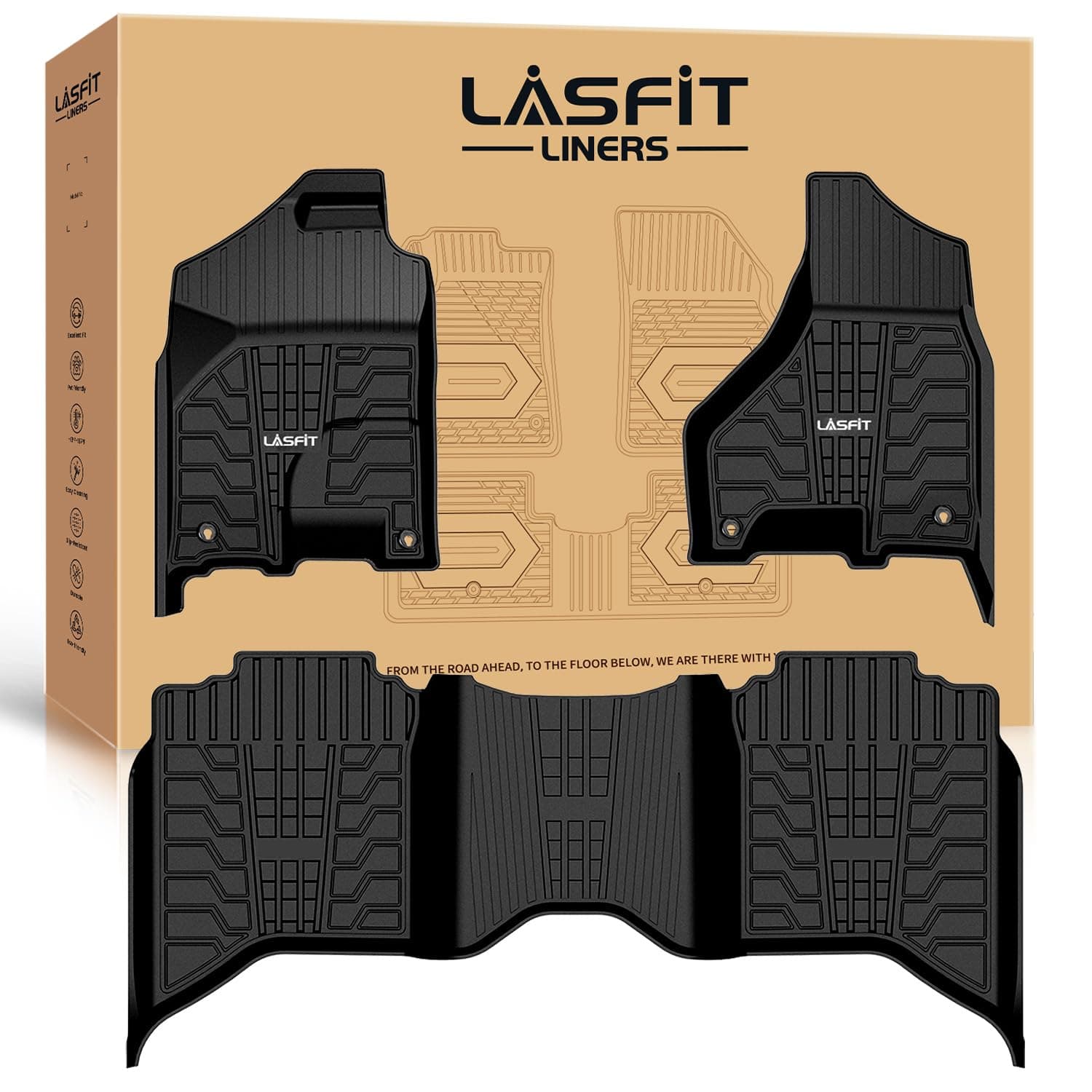 Floor Mats 2013-2018 for Dodge Ram 1500/2500/3500 Crew Cab, 2019-2024 for Dodge Ram 1500 Classic Crew Cab 4 Full Size Doors All Weather TPE Custom Fit Car Mats Floor Liners 1st & 2nd Row, Black