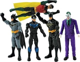 BATMAN DC 6 Inch Action Figures | 5 Pack Includes The Joker, Grey Suit Batman, Black Suit Batman, Robin and Nightwing | 5 Point Articulation