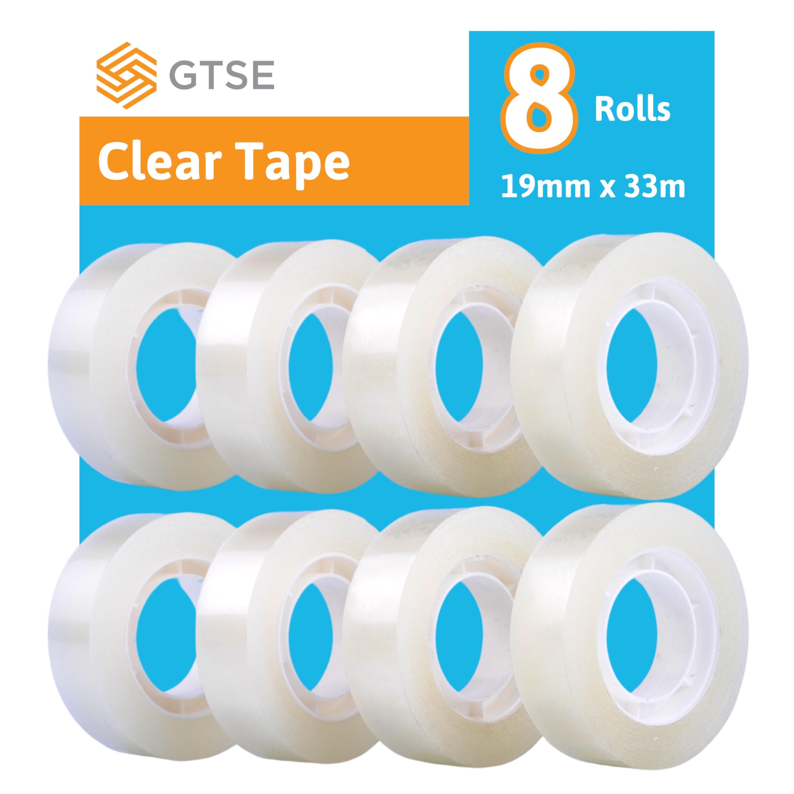 GTSE Cellotape 8 Rolls, 19mm x 33m, Clear Transparent Mini Sticky Tape, Sellotape Ideal for Stationery Gift Wrap Christmas Birthday Home or Office