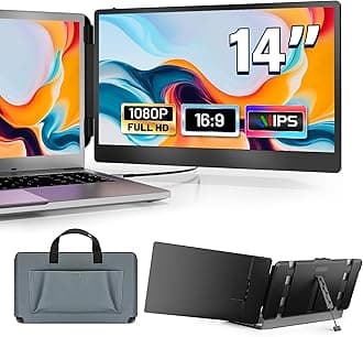 14" Laptop Monitor, FHD 1080P IPS Dual Laptop Screen, HDMI/USB-A/Type-C Plug and Play for Windows,Mac,Chrome,Android, Xbox, PS5, Work with 13.3"-17" Laptops