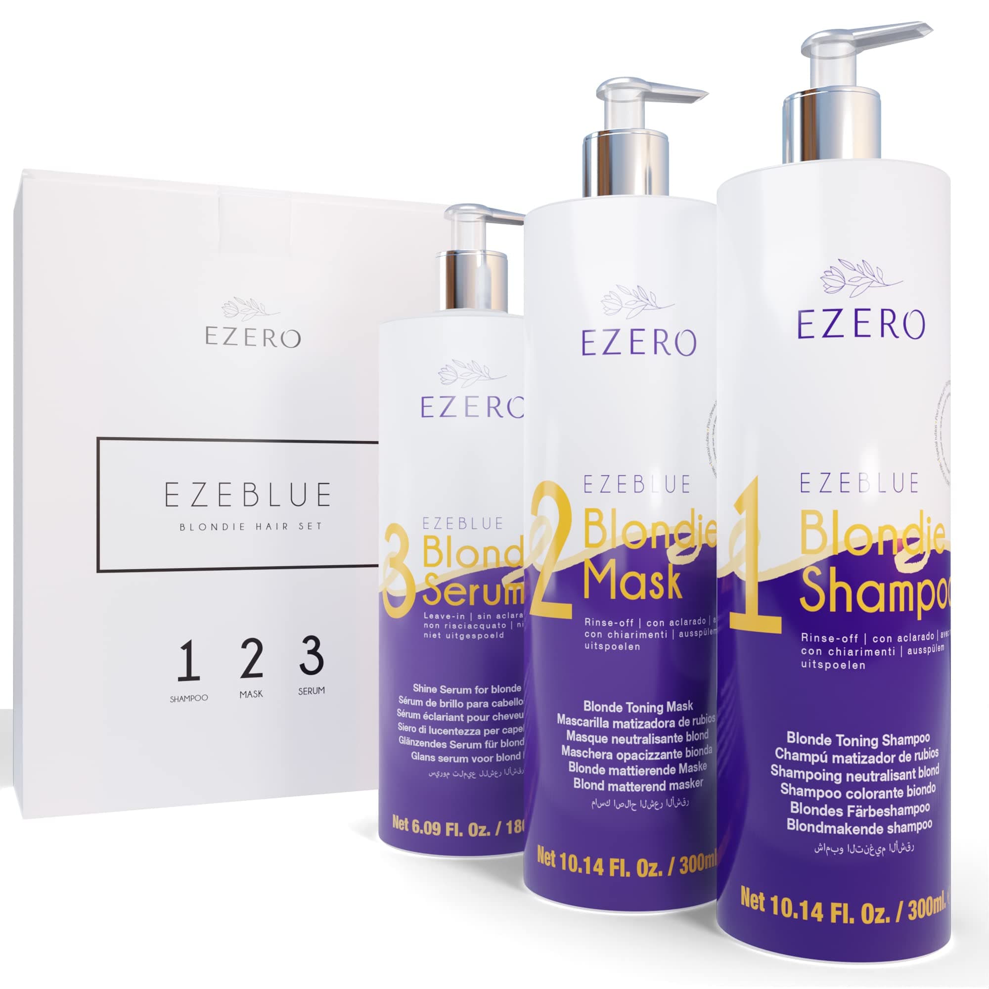 EzeroBlond Hair Matizing Treatment With Blue Shampoo, Blond Matizing Violet Mask And Cream Blond Hair Without Rinsing - Purple Shampoo - Blond Ash & Canes