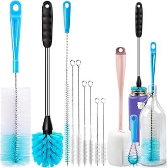 Bottle Brush Tube Cleaning Lab Set with Long Handle, Cup Cleaner for Washing Narrow Neck Beer Wine Decanter Pipes Lids Sinks Cap Covers, Pink