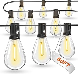 60FT LED Outdoor String Lights with 16+1 Edison Shatterproof Waterproof Bulbs, 2700K Commercial Grade Patio Lights, Heavy Duty Outside Hanging Outdoor Lights for Garden Porch Deck Decor