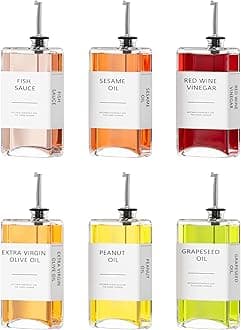 Kitchen Oil Dispenser, Cooking Oil Dispenser Set, Oil and Vinegar Bottles, Olive Oil Bottle, Soy Sauce Dispenser - 6 Pieces, Silver