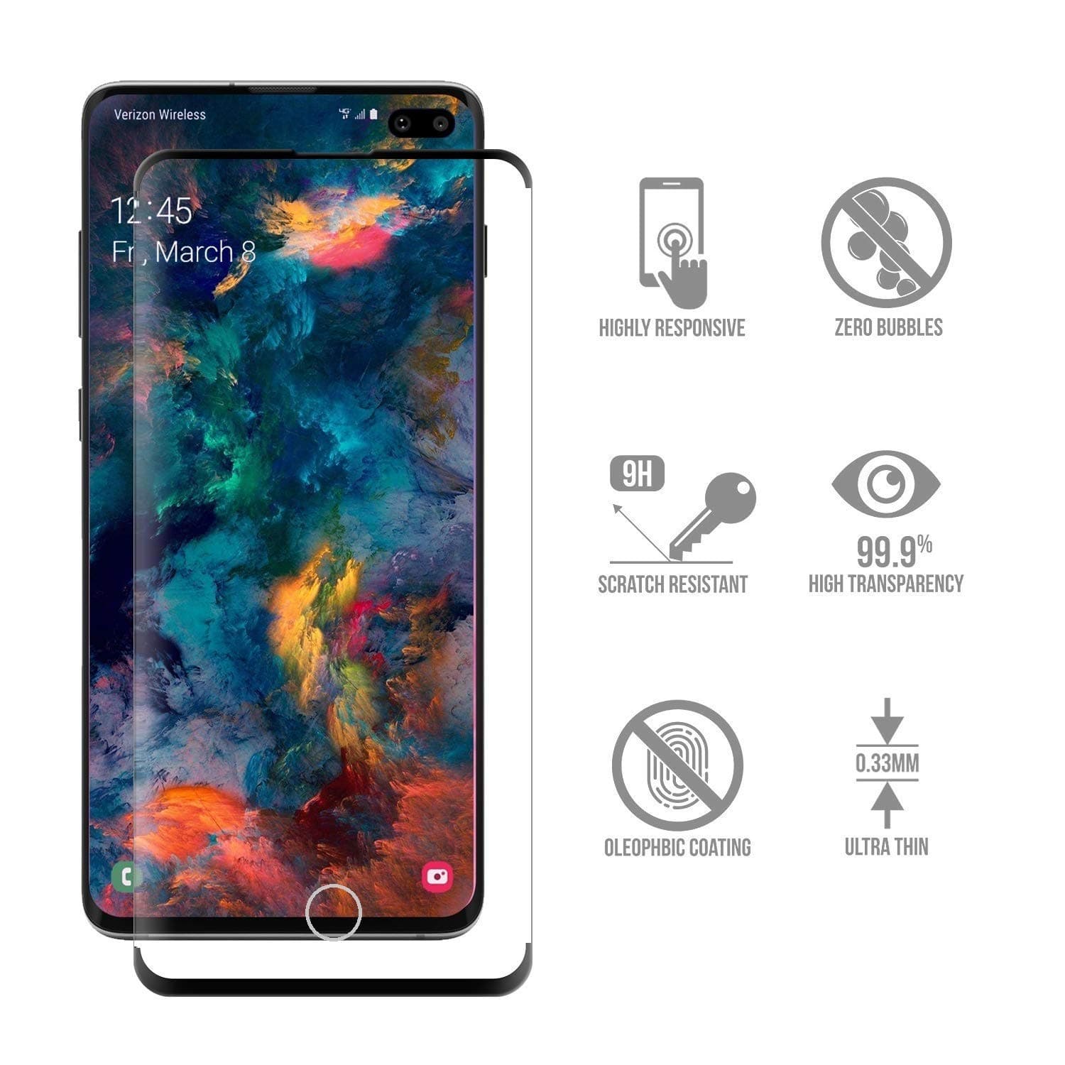 Porche 3D/4D Tempered Glass Screen Protector for Samsung Galaxy S10 Plus (Black)