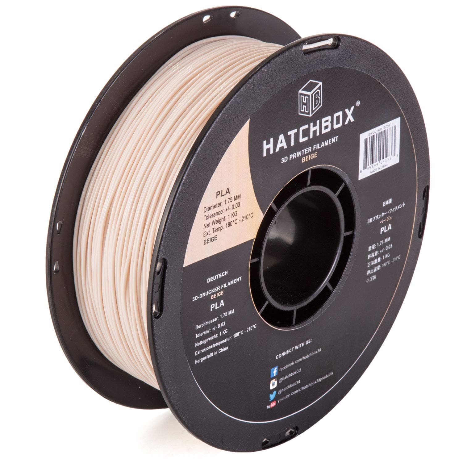PLA 3D Printer Filament, Dimensional Accuracy +/- 0.03 mm, 1 kg Spool, 1.75 mm, Beige