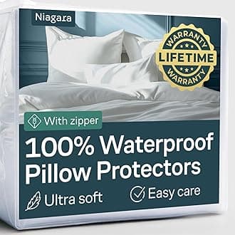 Niagara 2 Pack Waterproof Pillow Protectors Standard 20x26 Inches Smooth Zipper Premium Encasement Covers Quiet Cases Set White