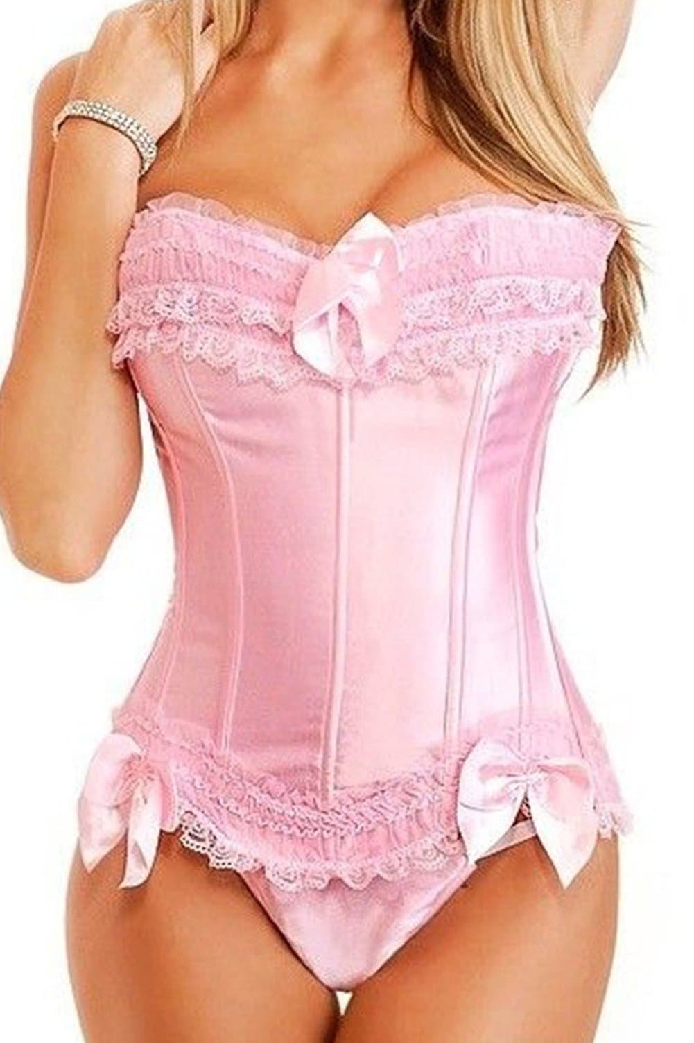 KelvryBasque Satin Lace up Back Bustier Corset Top Size S-6XL