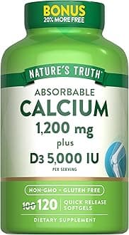 Absorbable Calcium 1200 mg with Vitamin D3 5000 IU | 120 Softgels | Calcium Carbonate | Non-GMO & Gluten Free Supplement