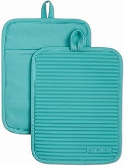 KitchenAid Ribbed Soft Silicone Pot Holder 2-Pack Set, Aqua Sky, 7"x9"