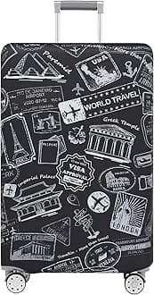 TRAVELKIN more than travelTRAVELKIN Luggage Cover Washable Suitcase Protector Anti-scratch Suitcase cover Fits 18-32 Inch Luggage, World Marks-Grey, L(26-28inch suitcase)