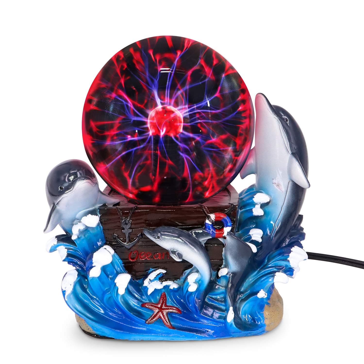 5 Inch Plasma Ball Lamp Touch Sensitive,Party Magical Electrostatic Red Color Crystal Ball for Halloween (Dolphin)