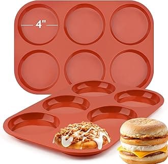 2-PK Silicone Egg Mold Non-Stick 4 Inch Jumbo Size Muffin Top Pan, Large Round Silicone Molds for Baking Hamburger Bun, Egg Bites, Breakfast Sandwiches, Pancakes