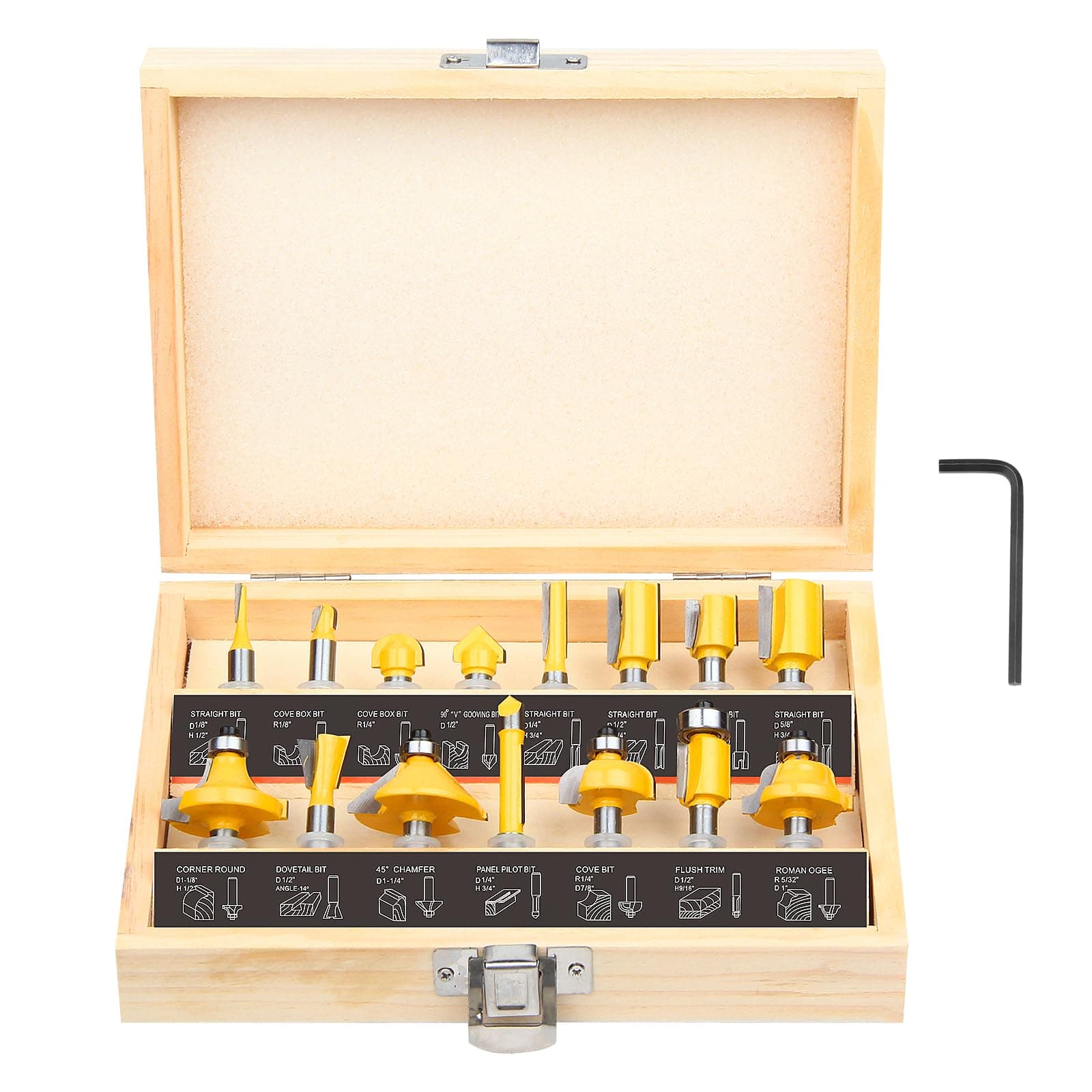 BAIDETS Router Bits Set 1/4 Inch Shank - 15 Pieces 1/4" Tungsten Carbide Router Bits, Woodwork Tools