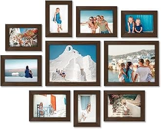 Americanflat 10 Piece Walnut Picture Frames Collage Wall Decor - Gallery Wall Frame Set with Two 8x10, Four 5x7, and Four 4x6 Frames, Shatter Resistant Glass, Hanging Hardware, and Easel Included